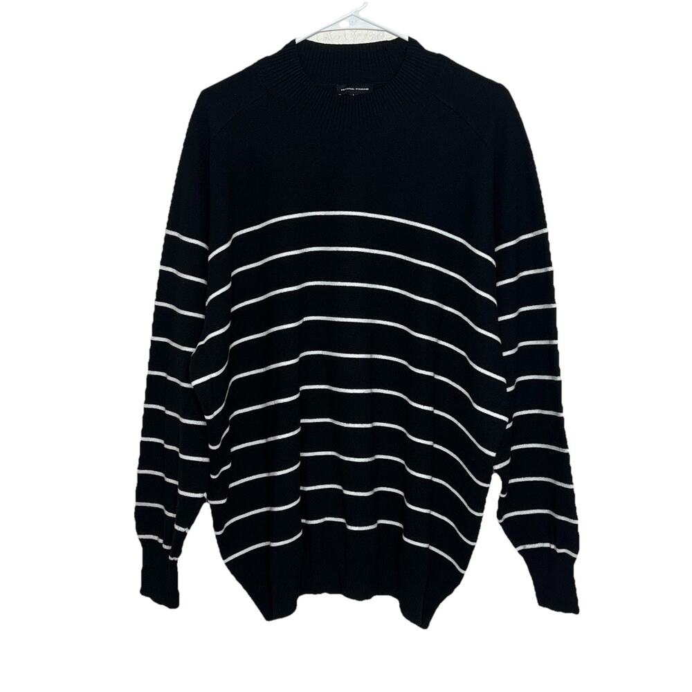 Universal Standard women's Black Stripe cotton sweater Large 22-24 Mock Neck S9